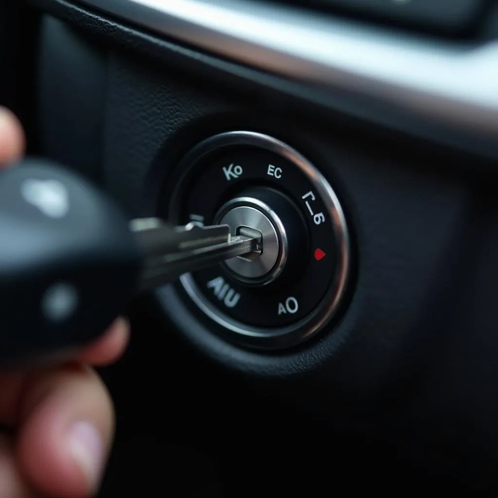 Car key inserted in ignition