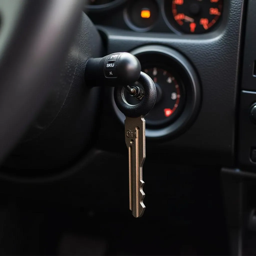 Car key inserted in ignition