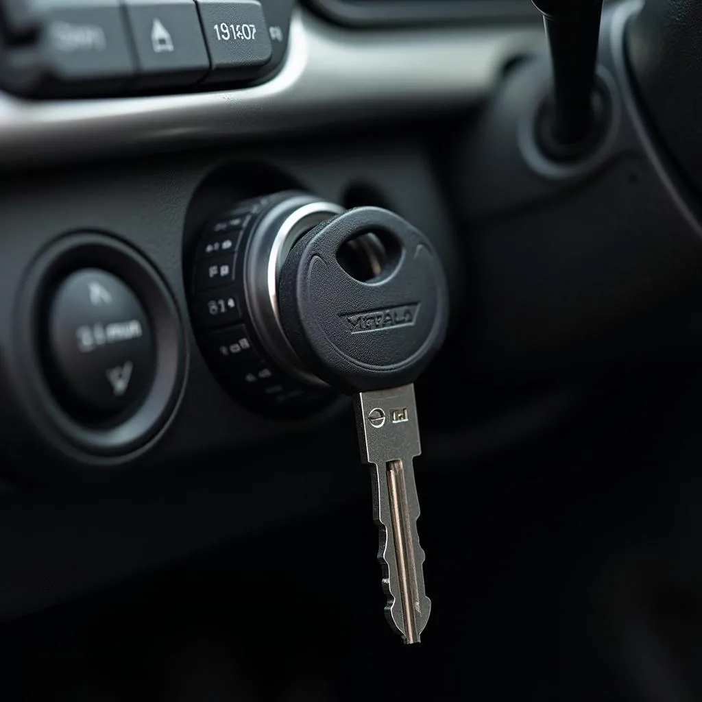 Car key inserted in ignition