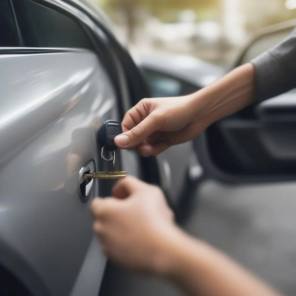 Car key inserted in door lock to disable anti-theft system