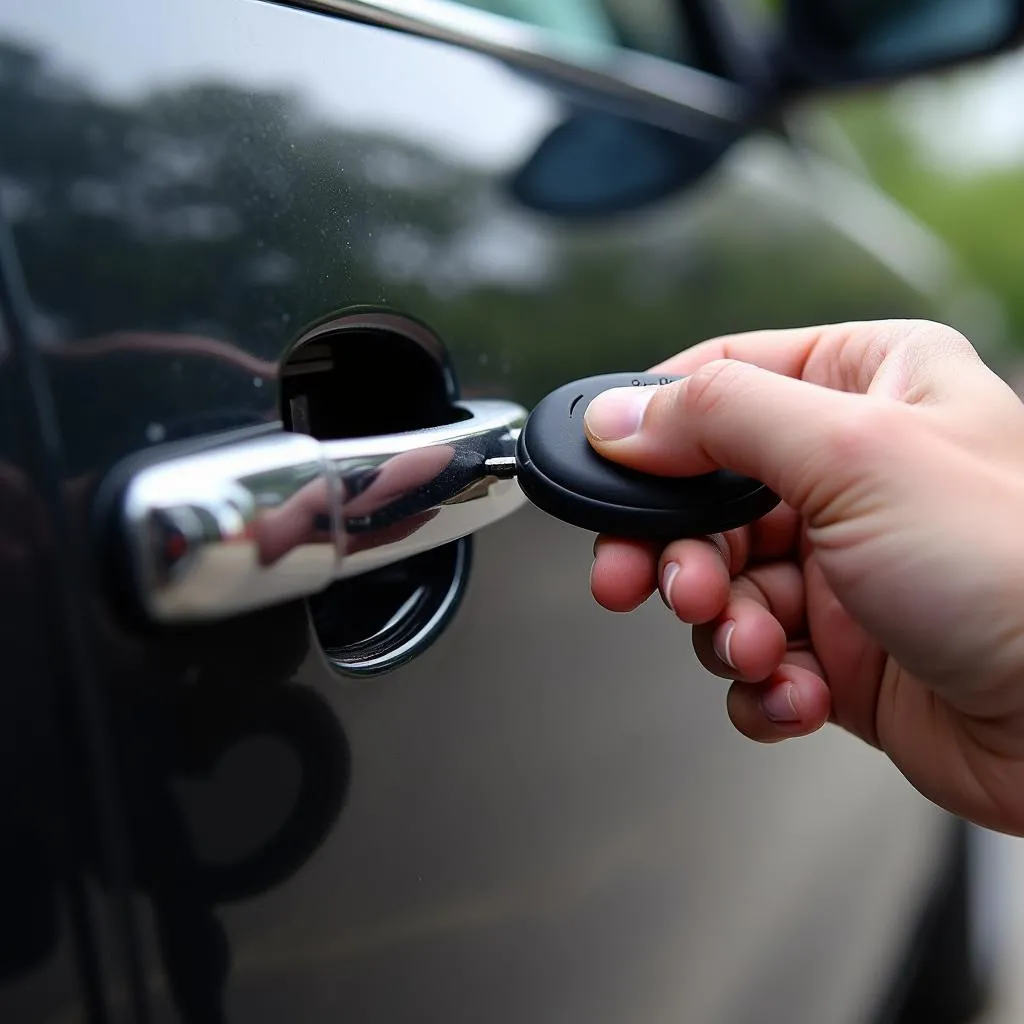 Car key inserted into a car door lock