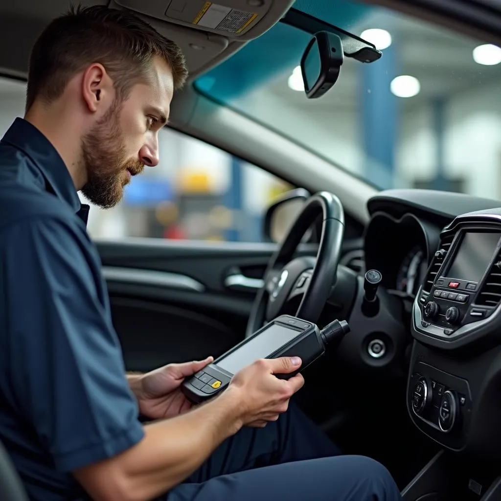 Car Mechanic Diagnosing Steering Column