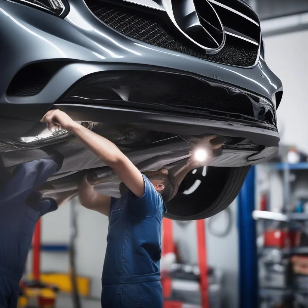 Car Mechanic Replacing Headlight