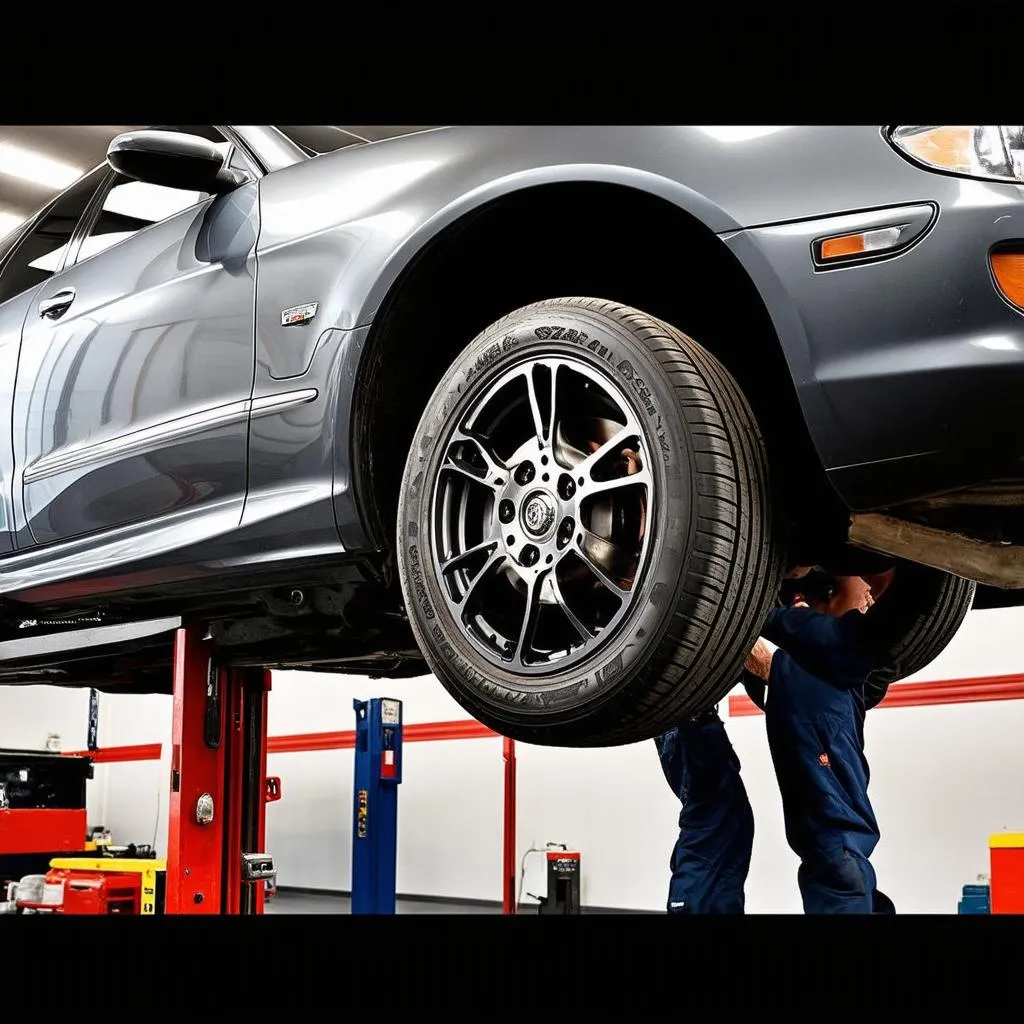 Car on Lift for Brake Inspection