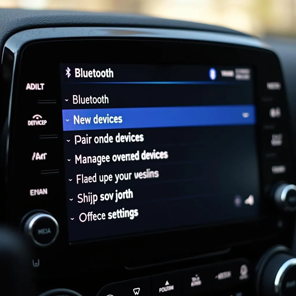 Car radio bluetooth settings screen