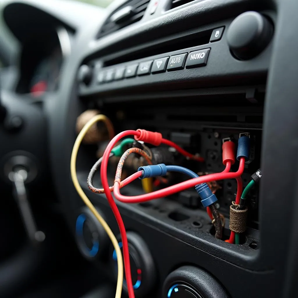 Car radio wiring harness close-up