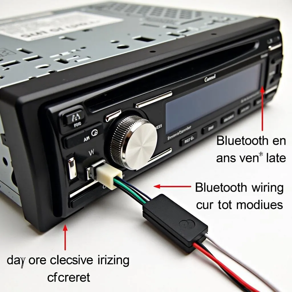 Close-up of car radio wiring harness connected to a Bluetooth receiver