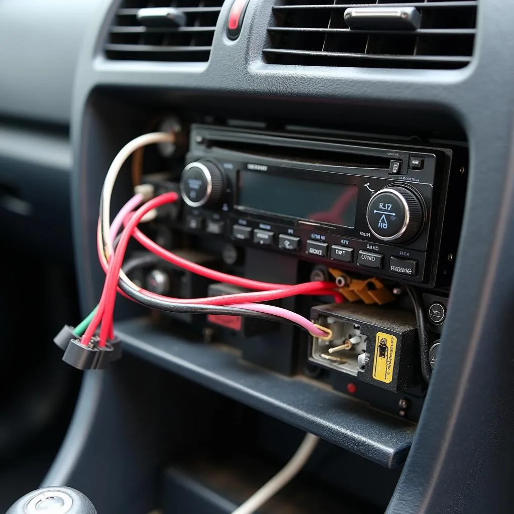 Close-up of car radio wiring harness