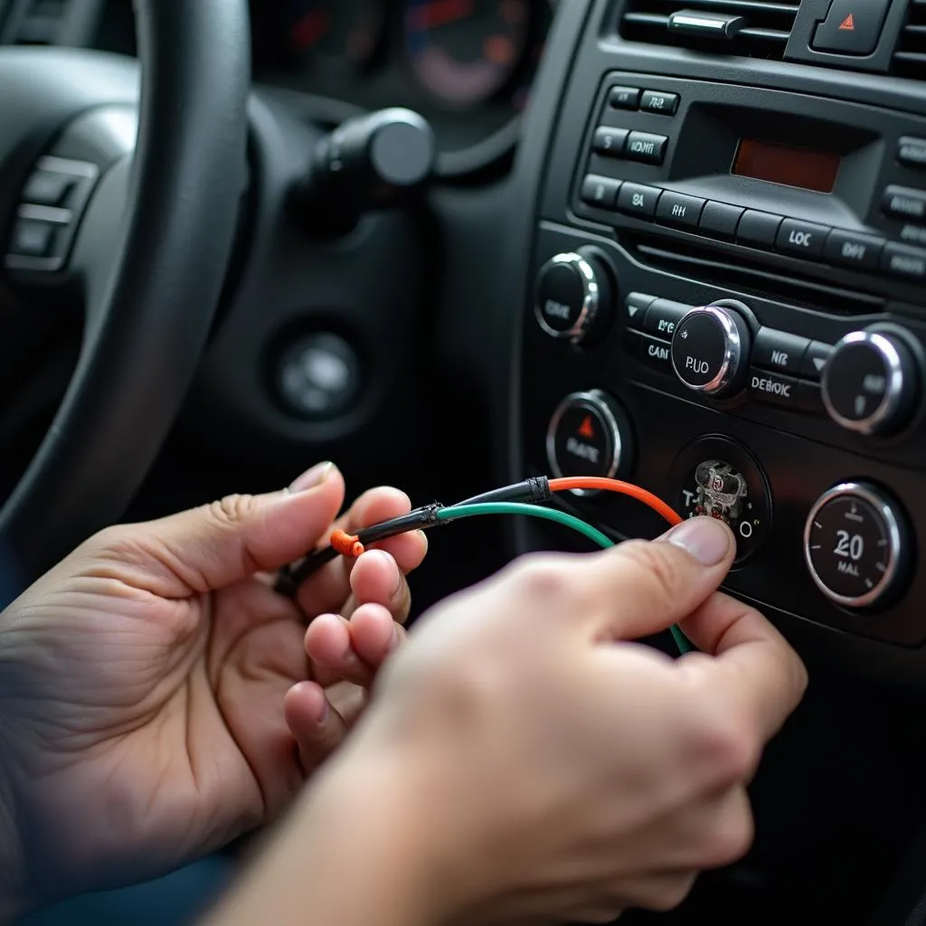 Inspecting the car radio wiring harness for damage