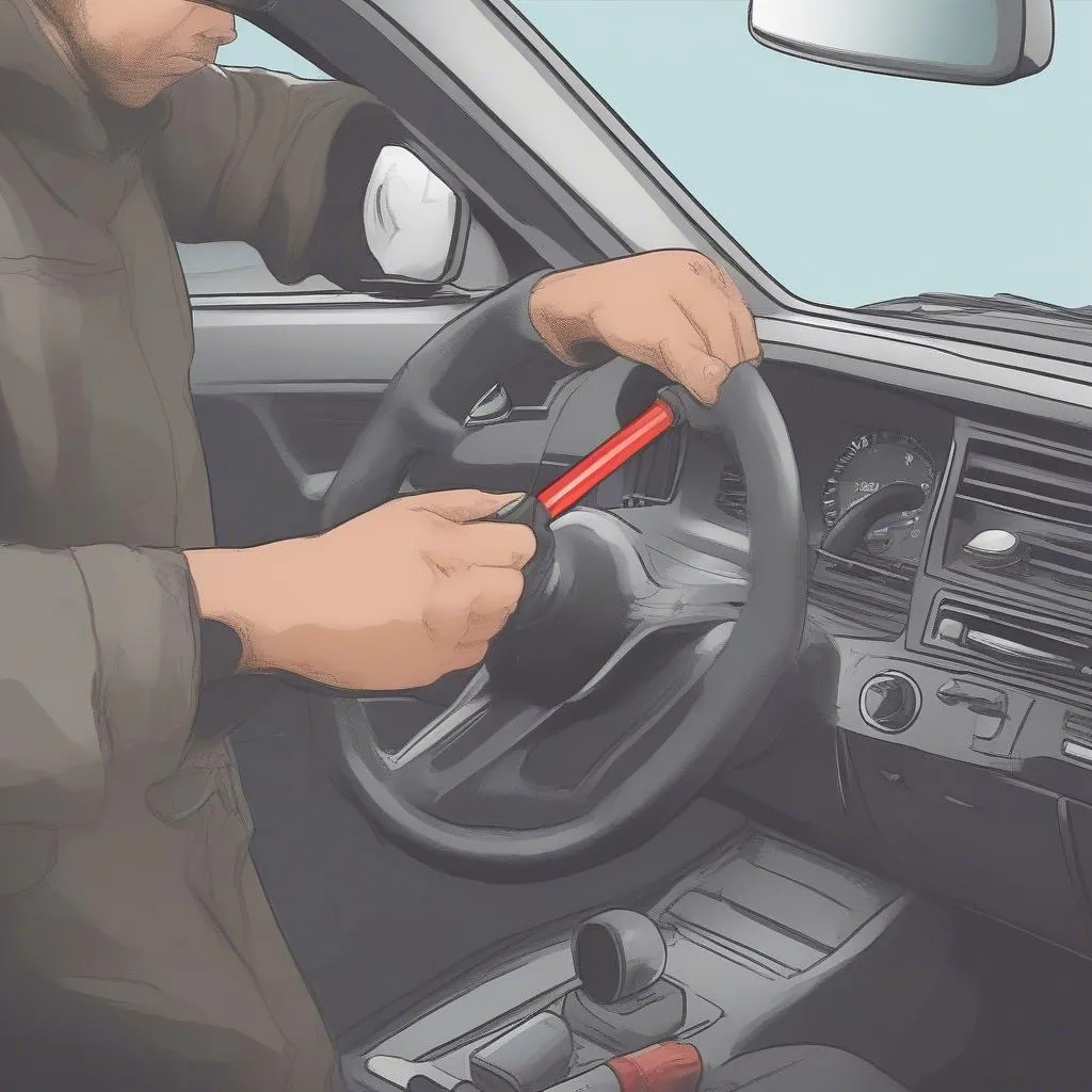 Car Thief Breaking Steering Wheel Lock