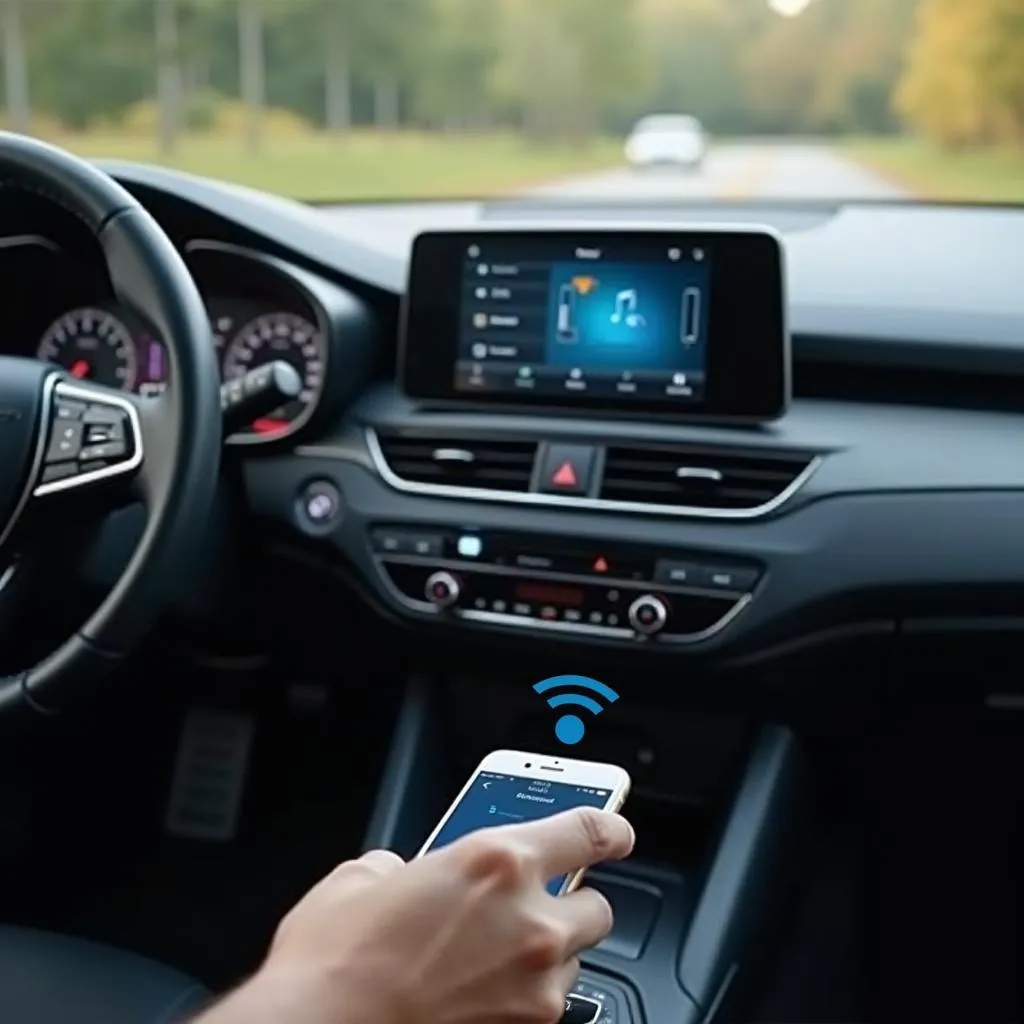 Modern car with phone connected via Bluetooth