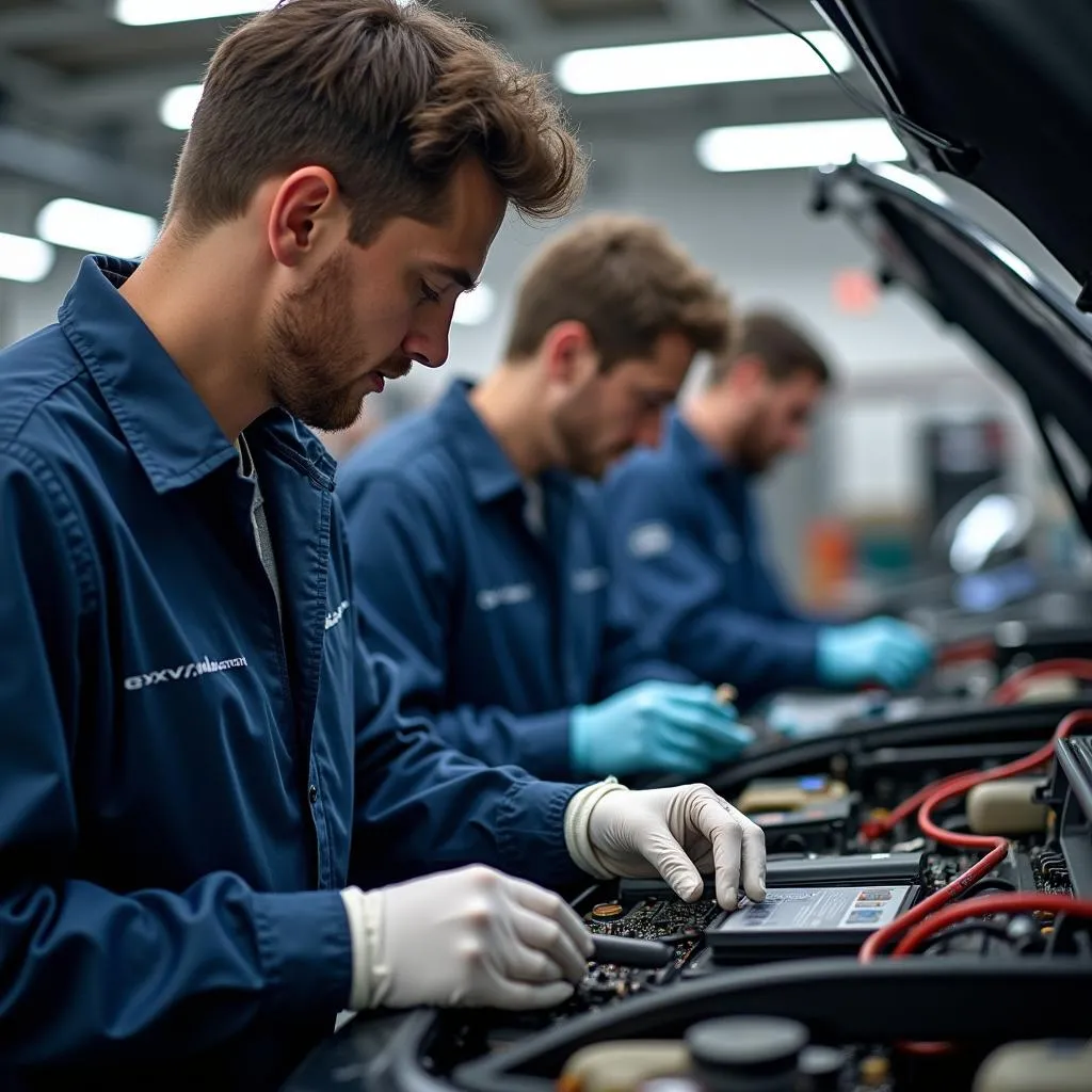 Cardiagtech team diagnosing and repairing car electronics