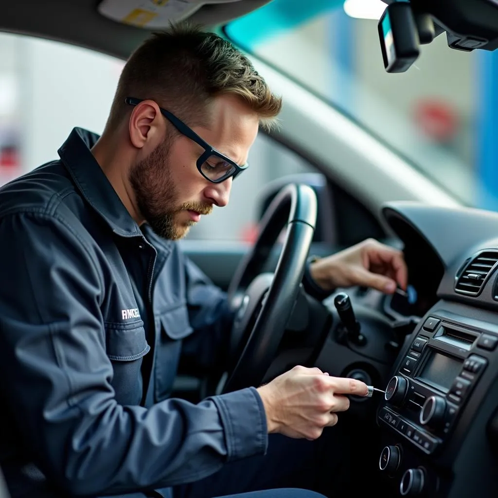 Cardiagtech Technician Repairing Car Radio