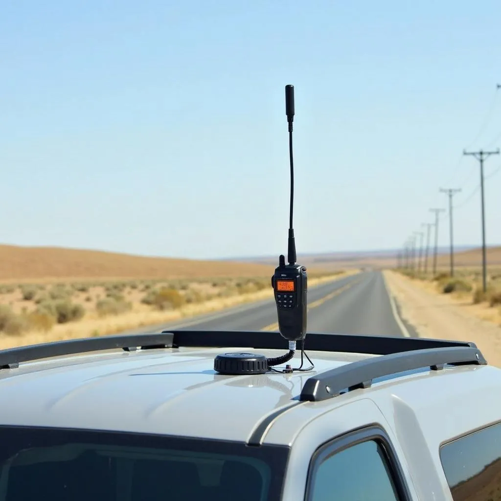 Properly installed CB radio antenna on a car roof