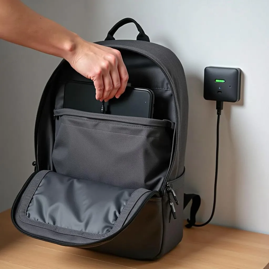 Charging an anti-theft backpack