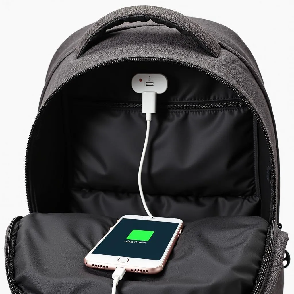 Charging devices using an anti-theft backpack's built-in power bank.