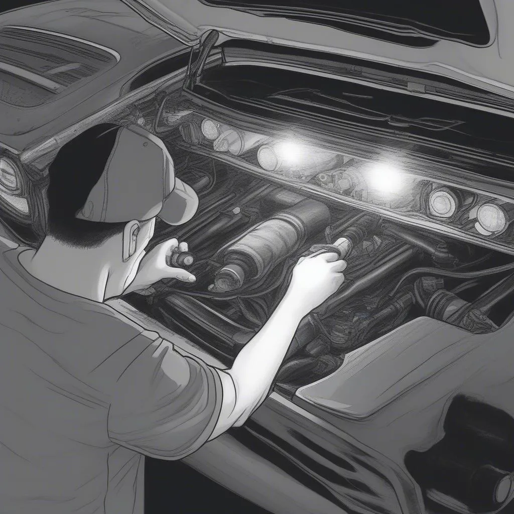 Mechanic checking under car dashboard