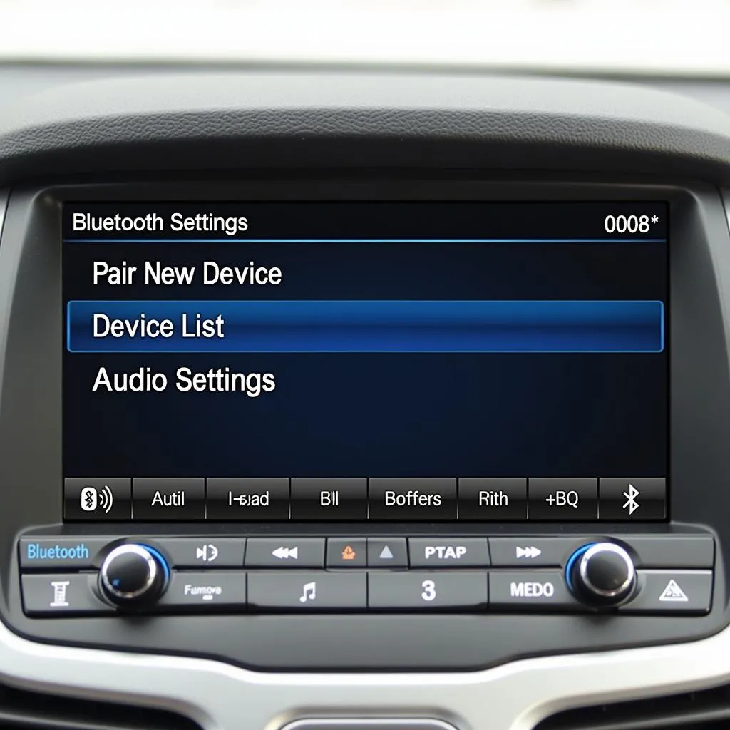 Close-up of the Bluetooth settings menu on a Clarion car radio