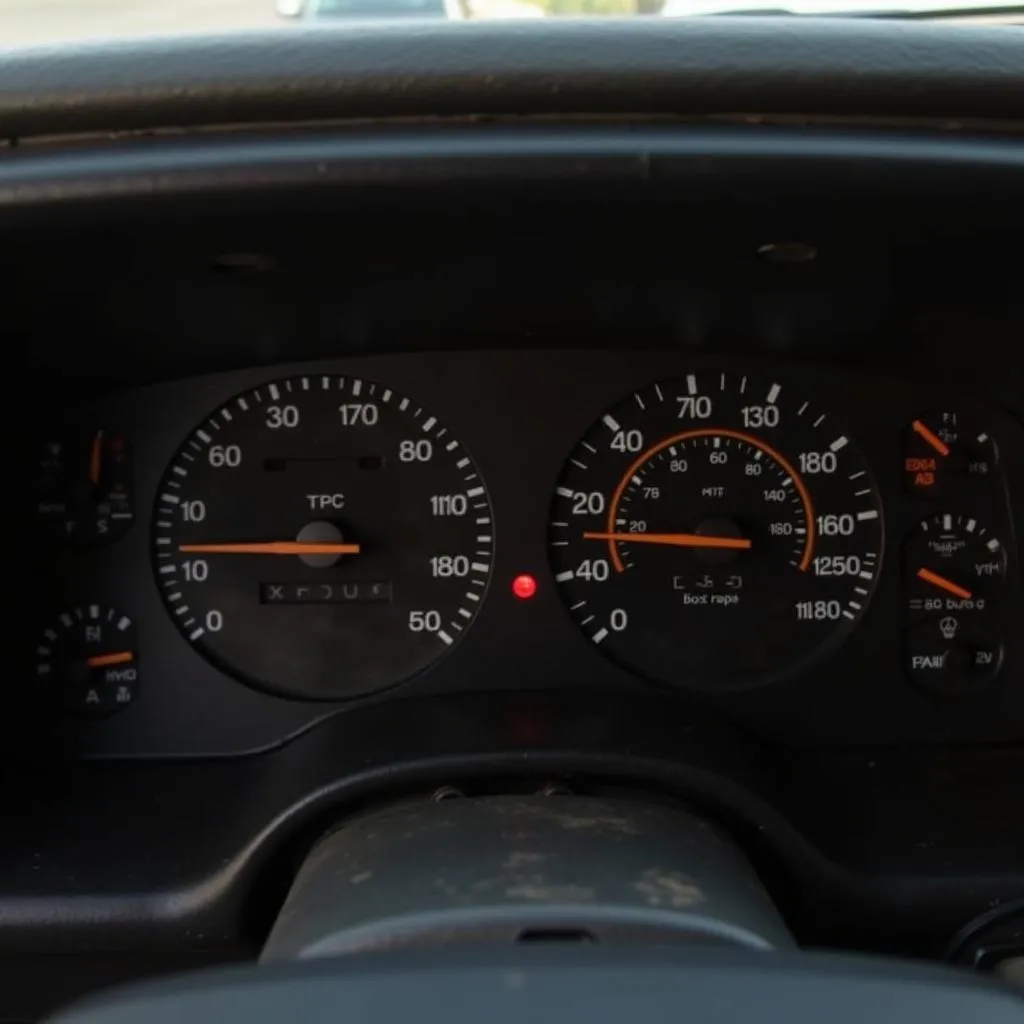 Ford Econoline dashboard with warning lights illuminated