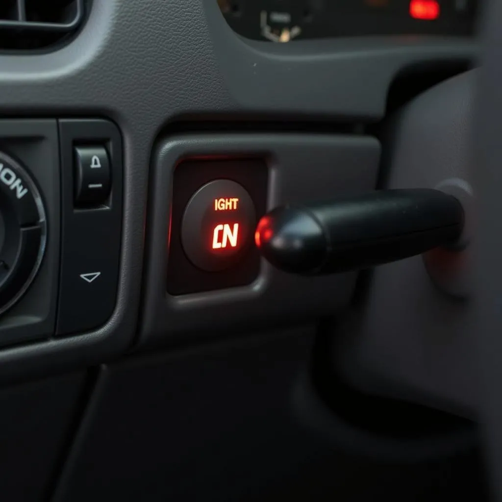 Ford Ranger ignition with key turned to the on position