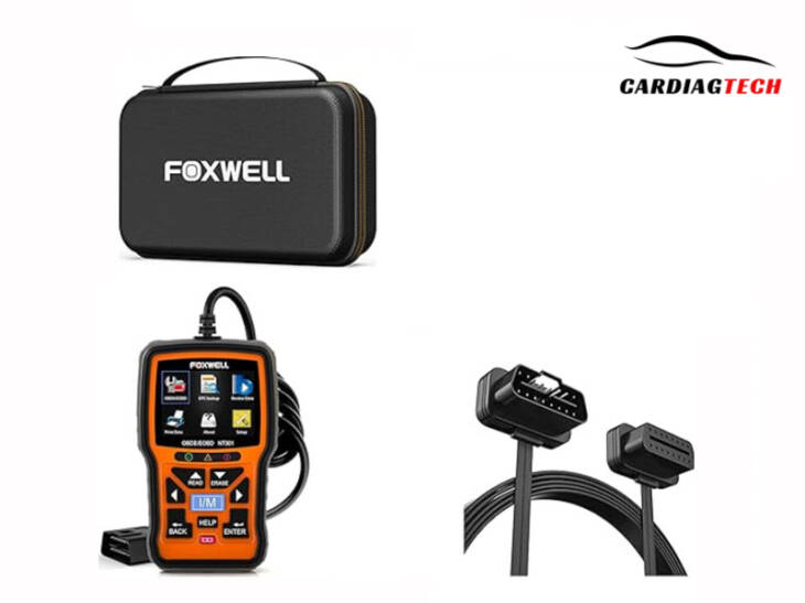 FOXWELL NT301 OBD2 Scanner Combo: Diagnostic Power with Protective Case & 16-Pin Extension Cable