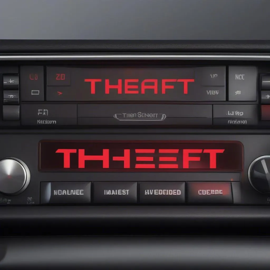 Car stereo display showing the word &quot;THEFT&quot;