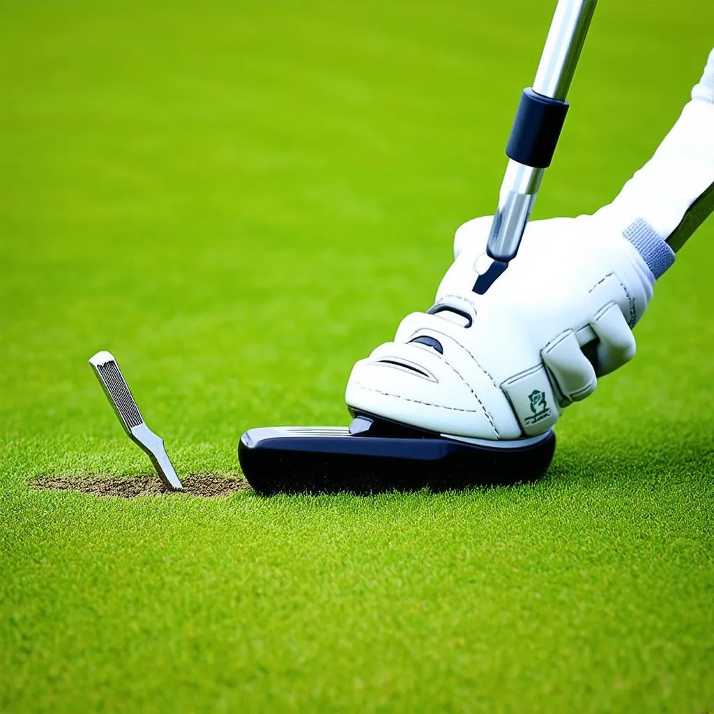 Repairing a divot on a golf course