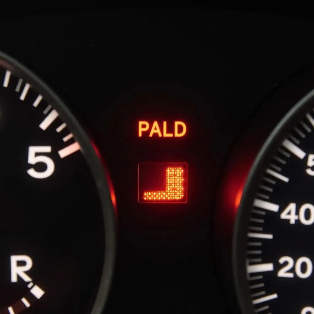 Car dashboard with warning lights illuminated