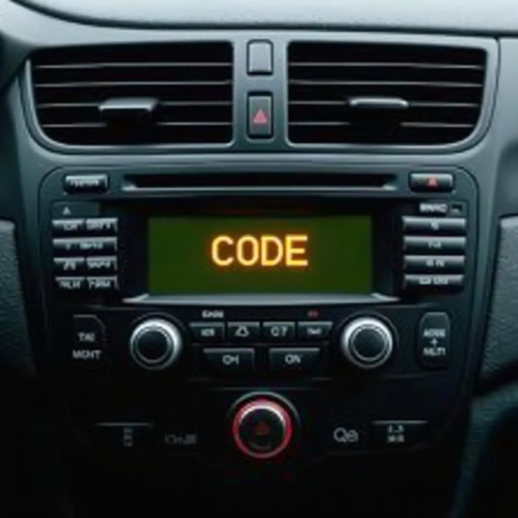 Car radio display showing &quot;CODE&quot;