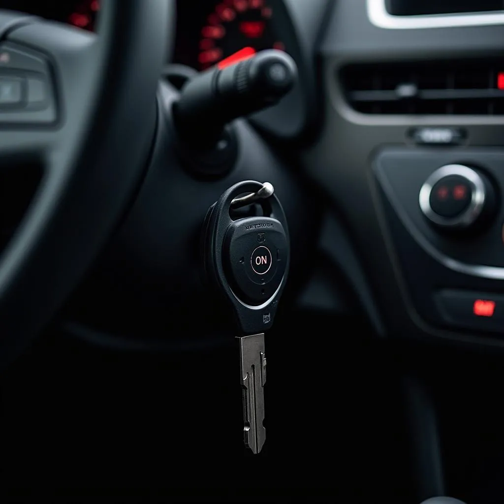 Car key inserted in the ignition of a Hyundai Elantra