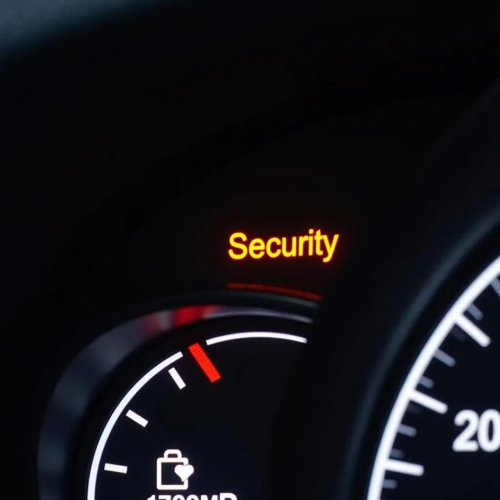 Car dashboard with warning lights illuminated