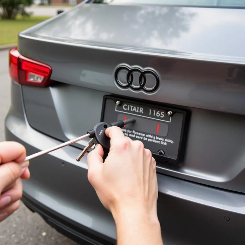 Installing anti-theft screws on a car license plate