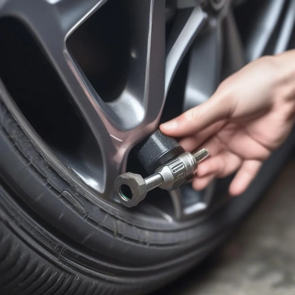 Installing Anti-theft Tire Valve Caps on Car