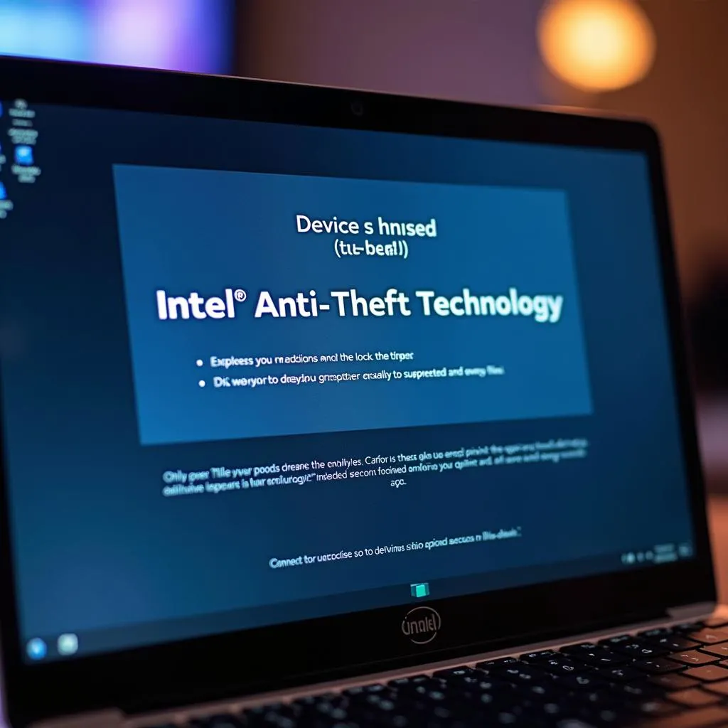 Laptop screen displaying Intel Anti-Theft lock message