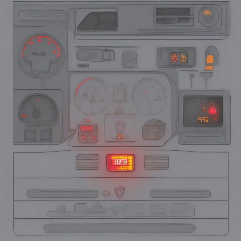 Car dashboard with warning lights