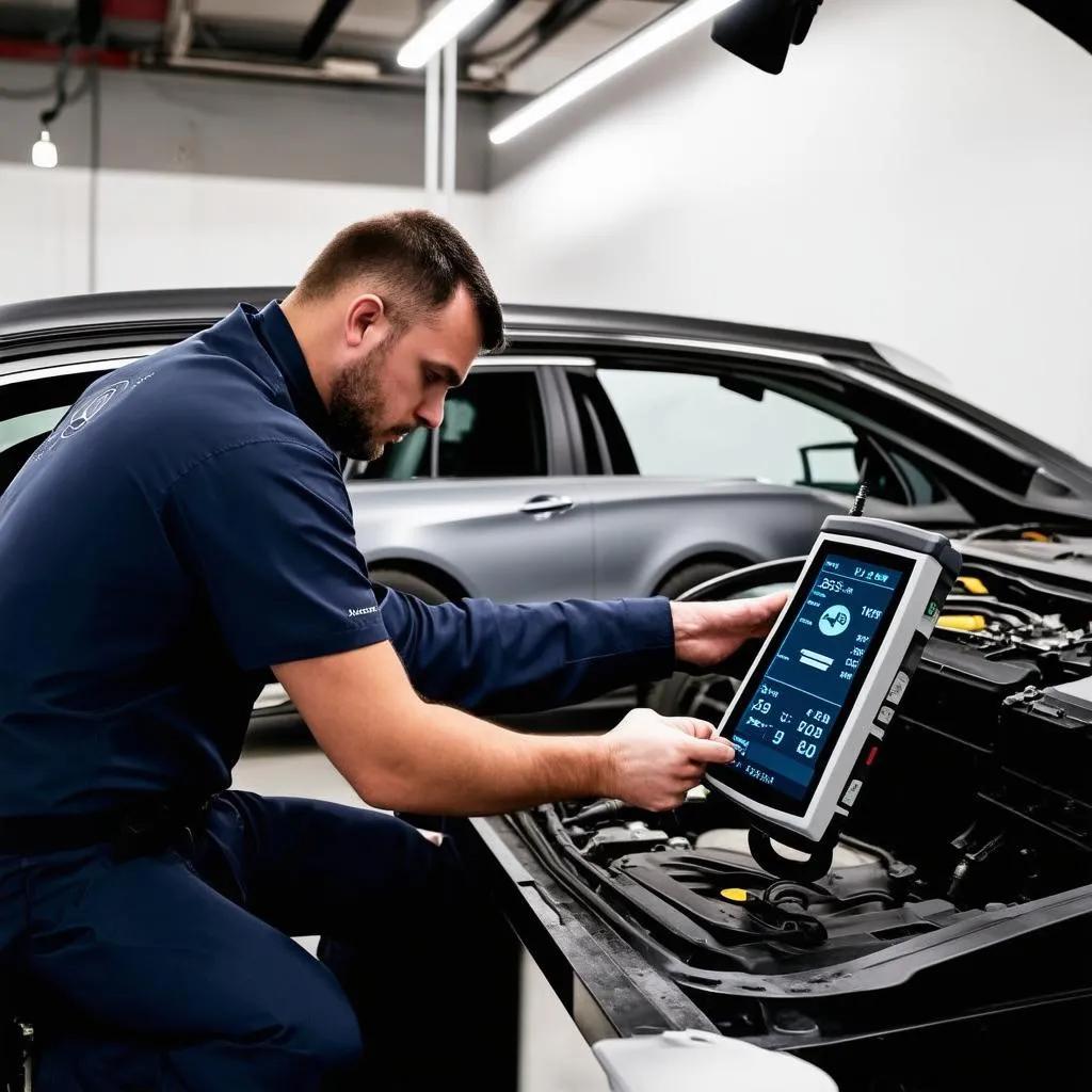 Mechanic Analyzing Data from Scan Tool