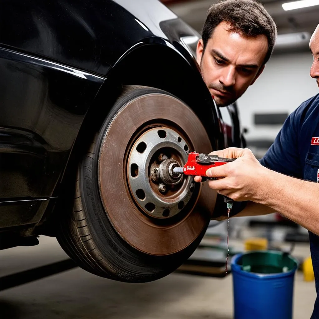 Mechanic Bleeding Brakes