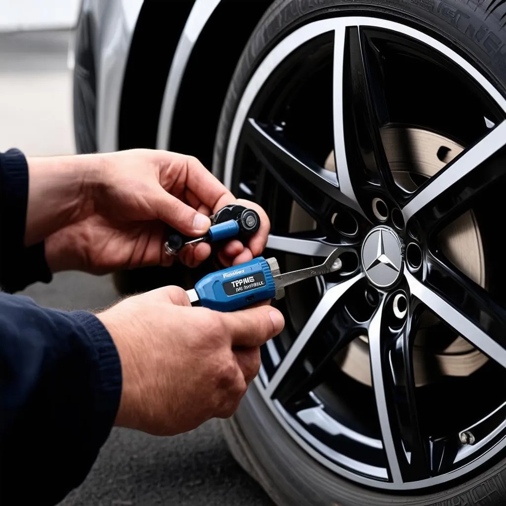 Mechanic Changing TPMS