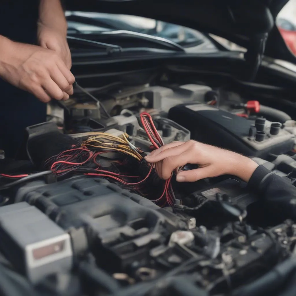 mechanic checking car wiring