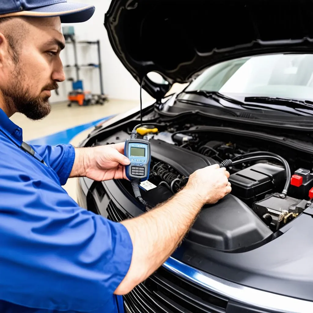 Mechanic connecting VCDS interface to a car