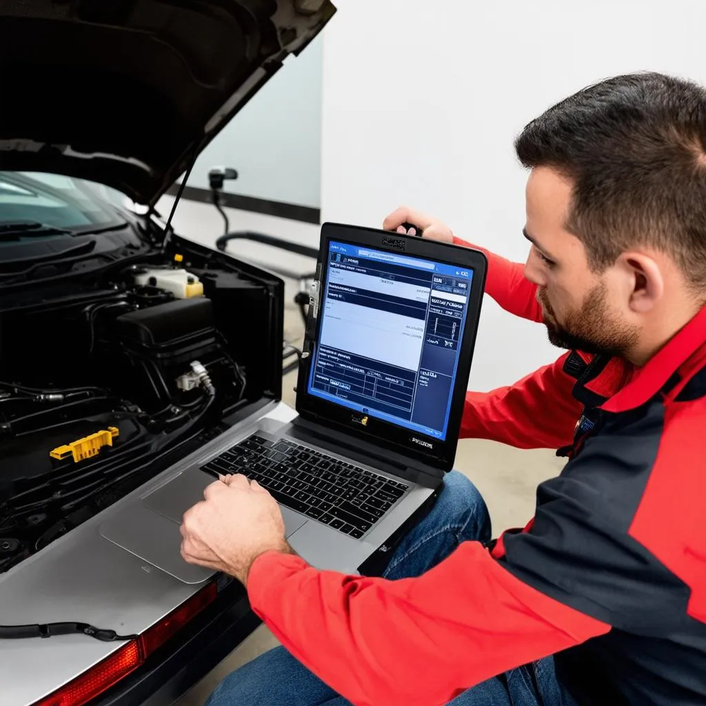 Mechanic Diagnosing Car