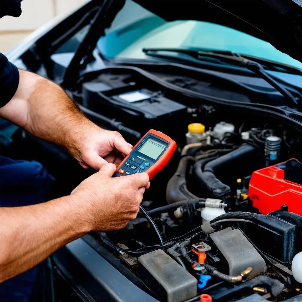 Mechanic Diagnosing Car