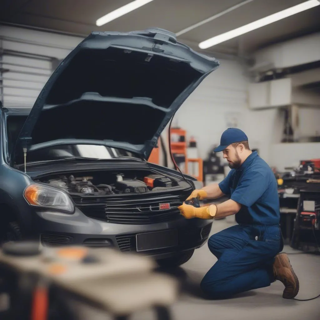 Mechanic Diagnosing Car