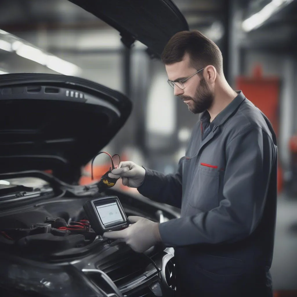 Mechanic Diagnosing Car