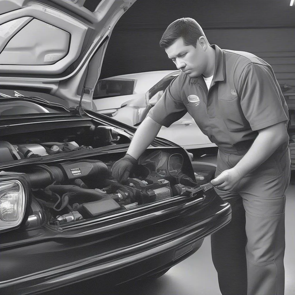 Mechanic Diagnosing Car