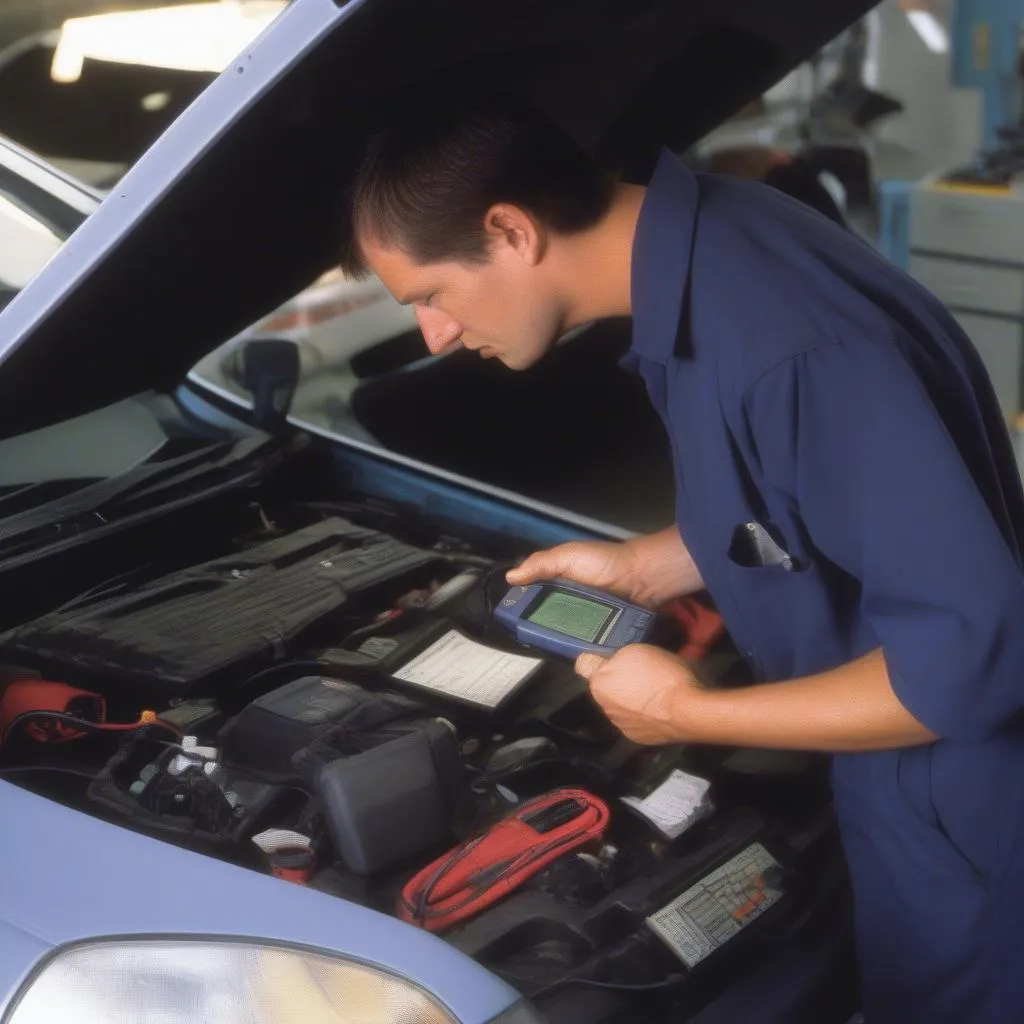 Mechanic Diagnosing Car