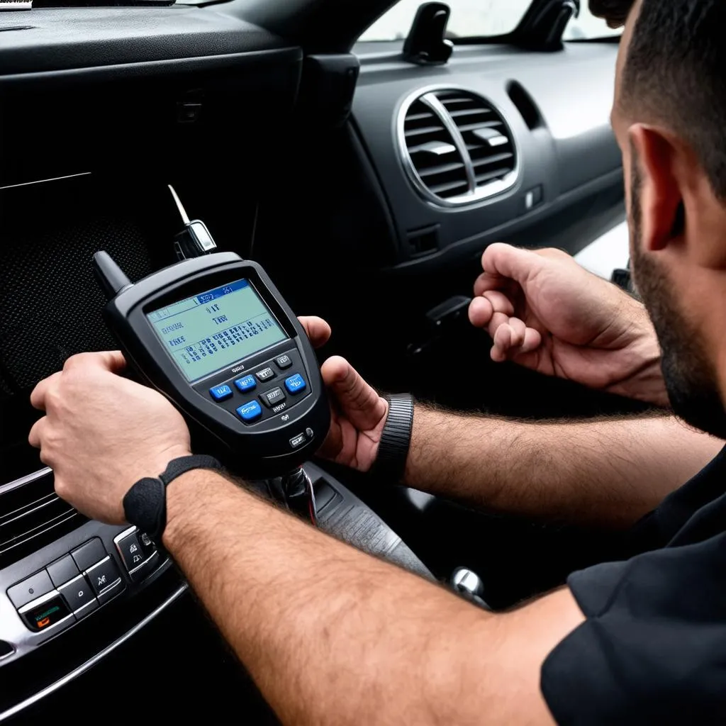 Mechanic Diagnosing Car AC