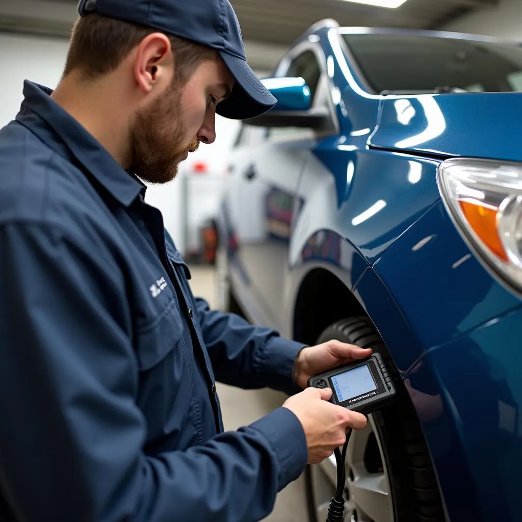 Mechanic Diagnosing Car Electronics