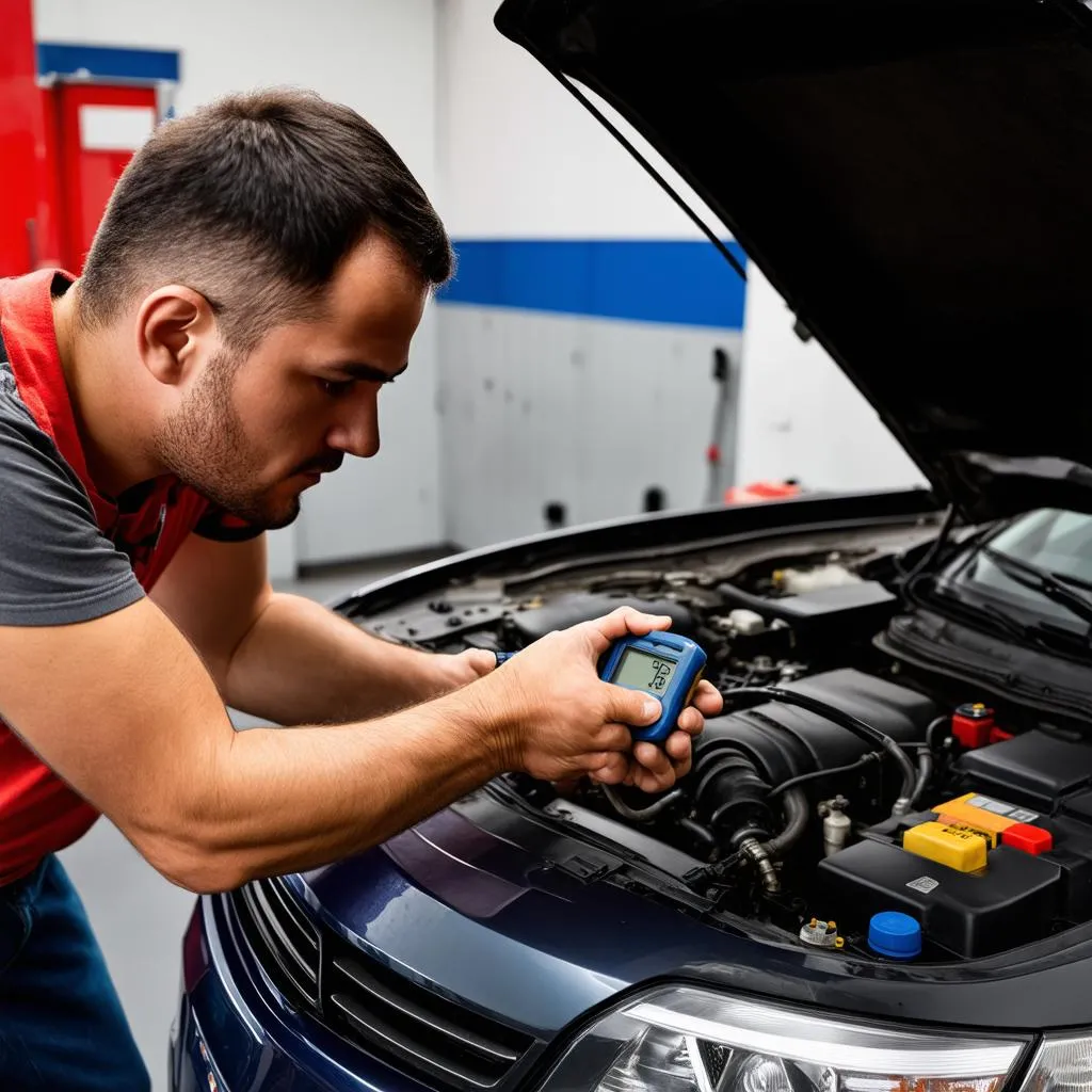 Mechanic Diagnosing Car Engine