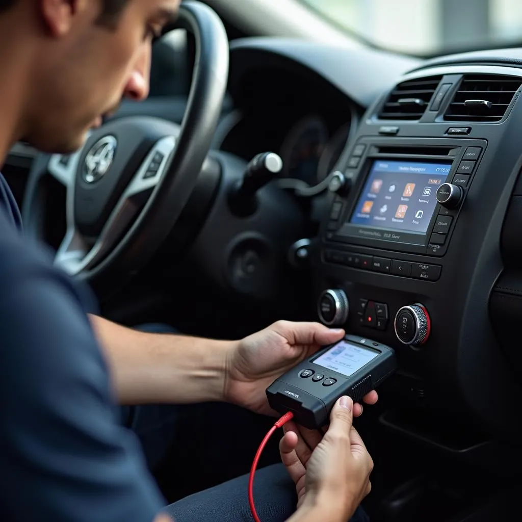 Mechanic Diagnosing Car Radio